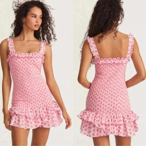 LoveShackFancy Breyer Pink Floral Ruched Tiered Mini Dress Size Large